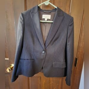 Women's HUGO BOSS Black w/ Blue Pinstripe Blazer VIRGIN WOOL woven in Italy 6P